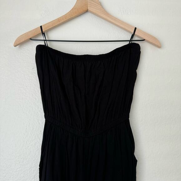Forever 21 Womens Black Strapless Jumpsuit Stretch Romper Pockets Size Small - Picture 2 of 10